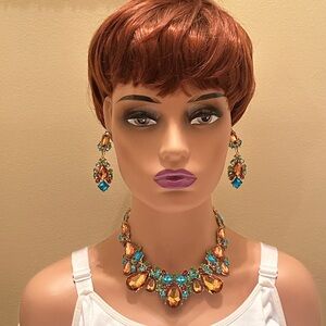 Multicolor Crystal Statement Necklace and Earring Set